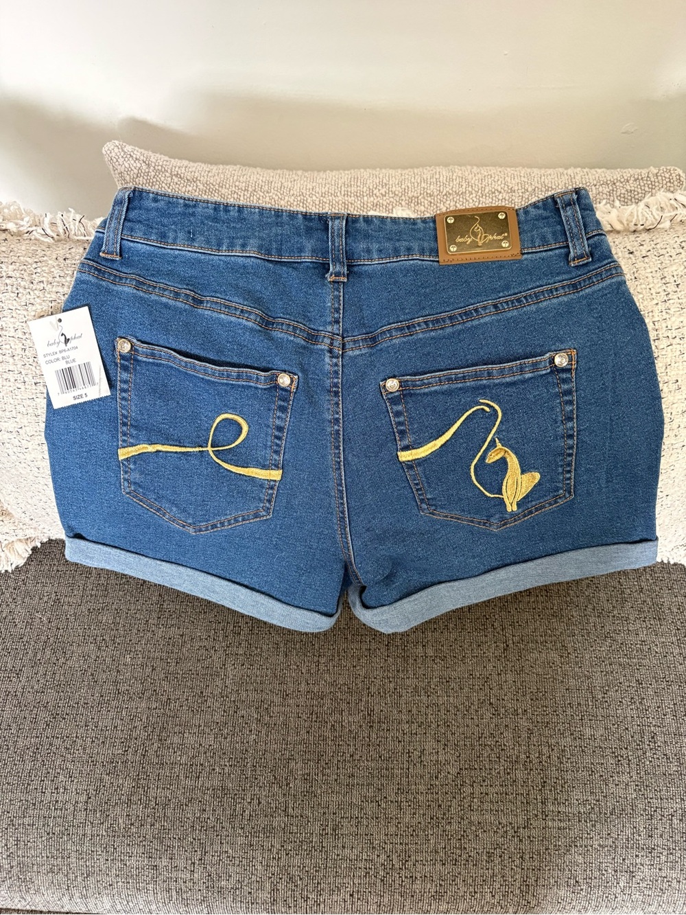 Baby Phat Blue Denim Shorts with Gold Script - Picture 2 of 7